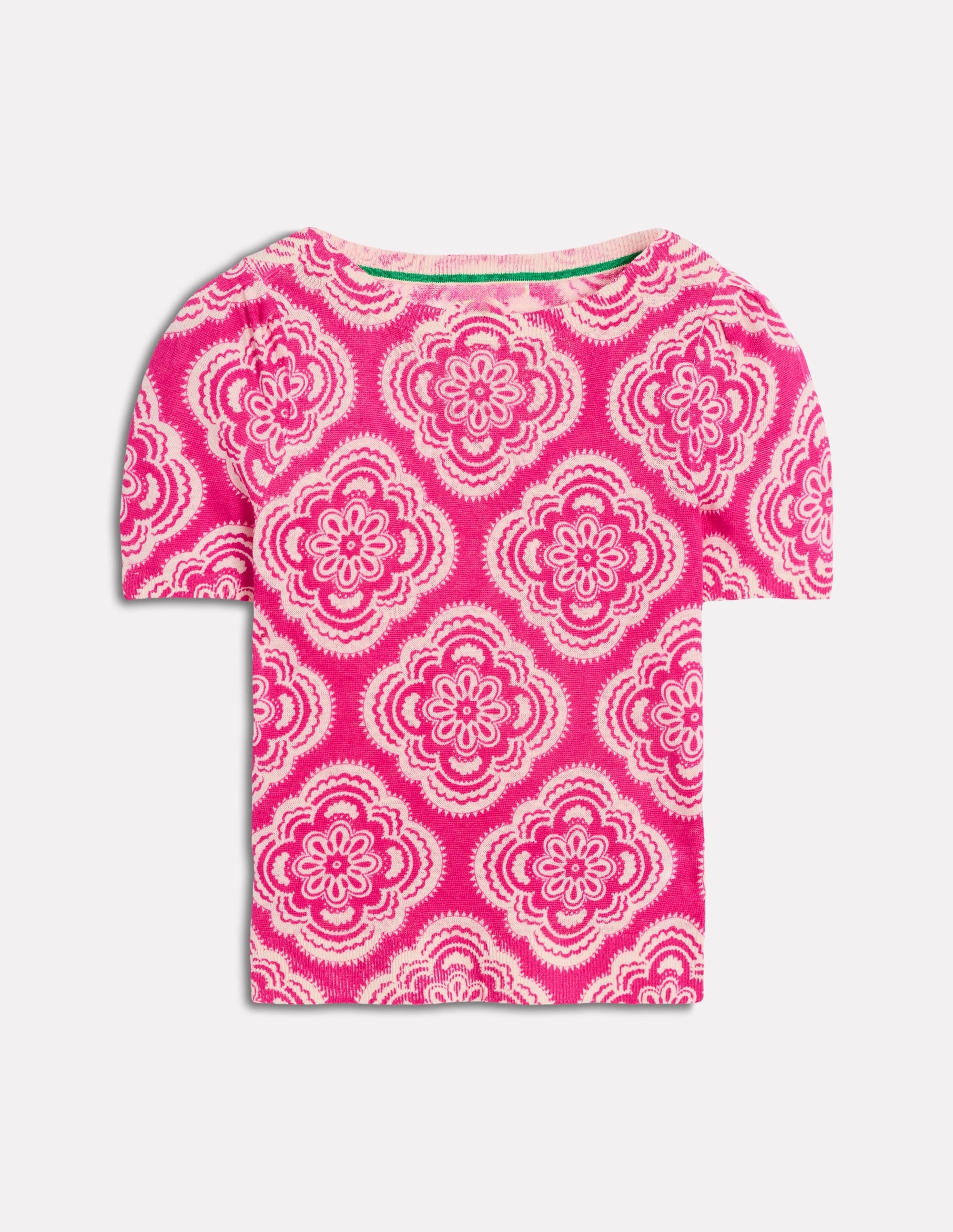 Liv Boat Neck Linen T-Shirt-Pink Peony, Botanic Blush Multi Directional Stretch Office Layer