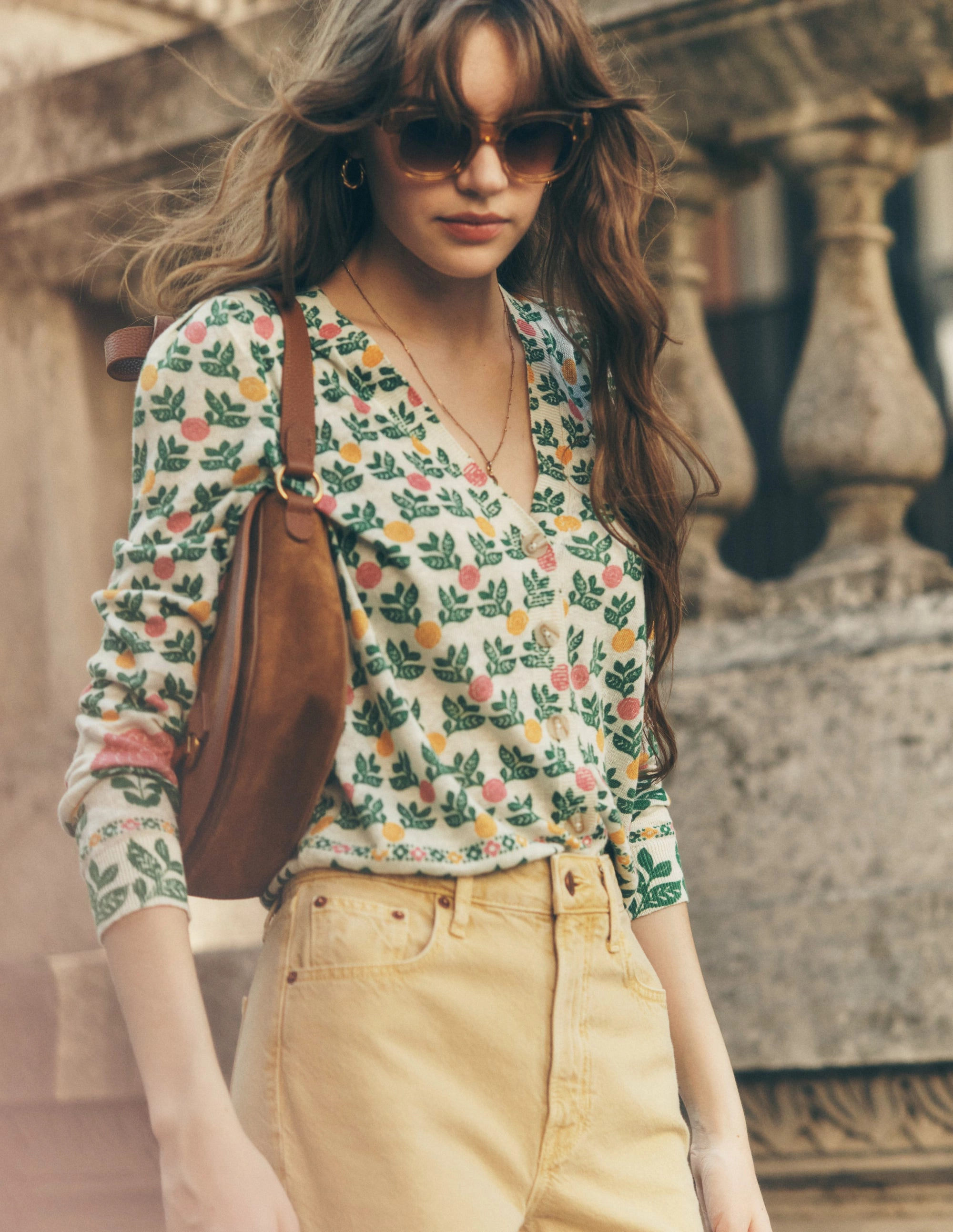 Liv V-Neck Linen Cardigan-Warm Ivory, Dahlia Garden Mid layer Layered Collar Option