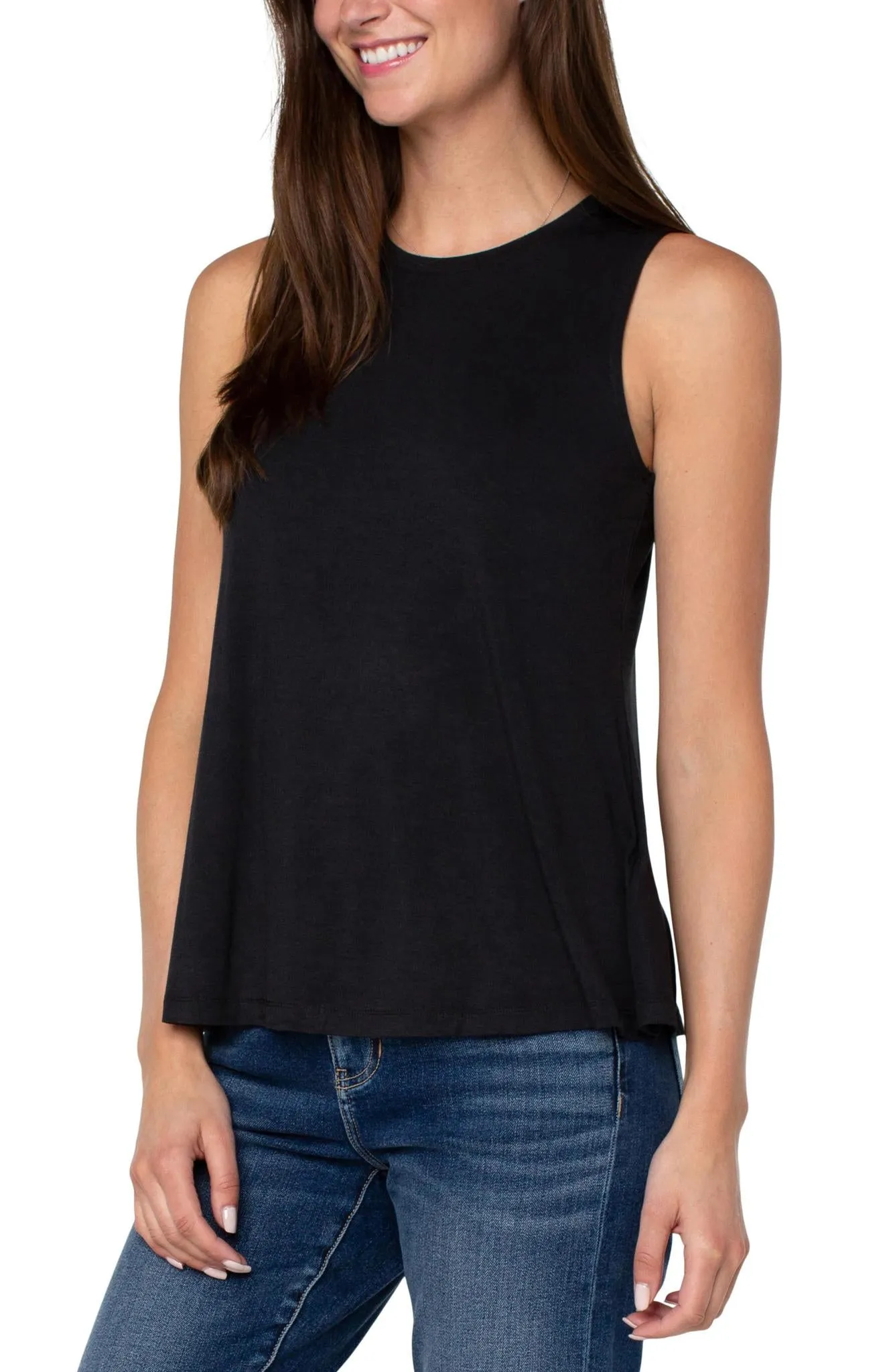 Hidden Button Placket Liverpool Sleeveless Scoop Neck Tank