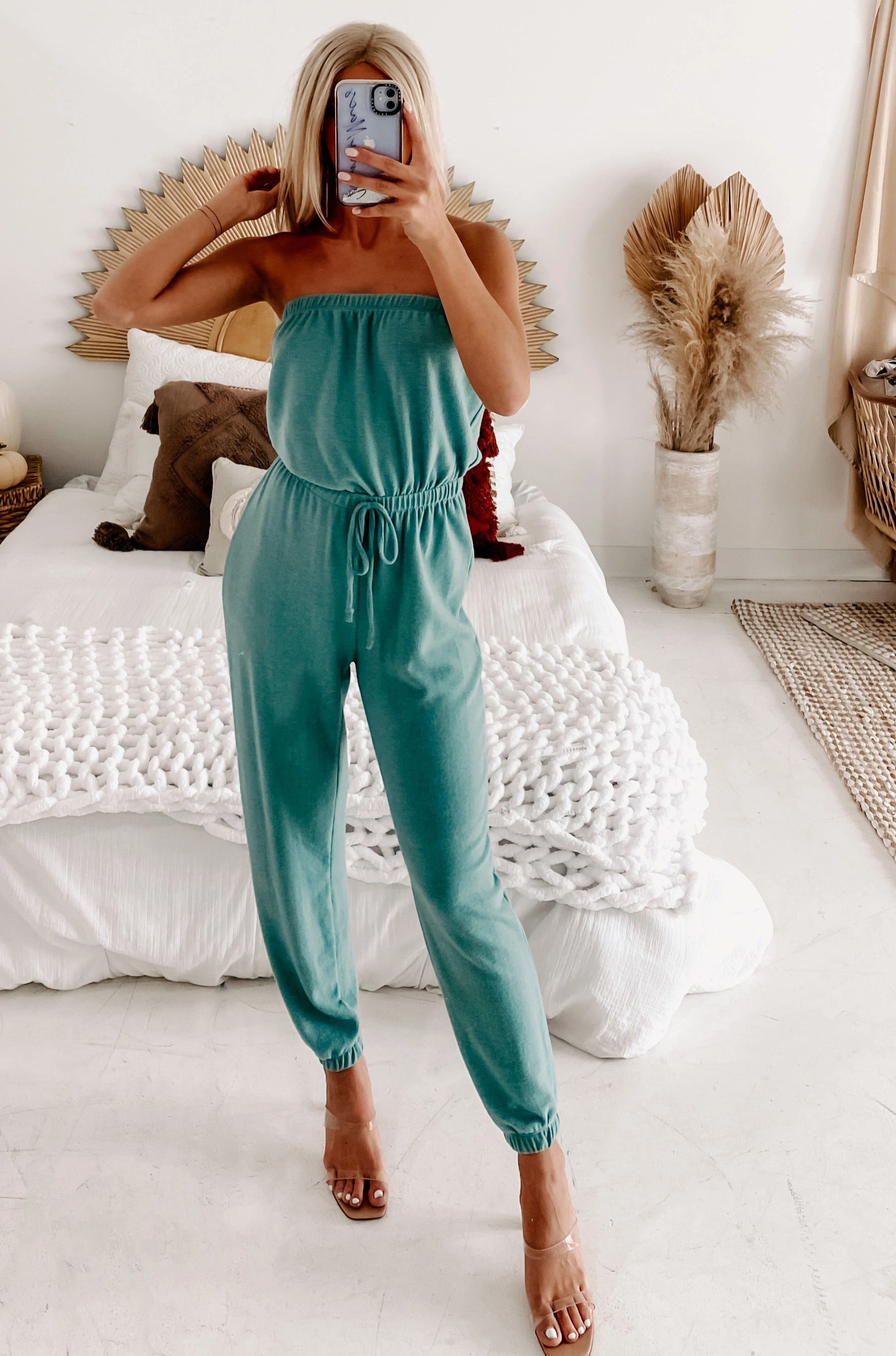 Living In It Strapless Jumpsuit (Nile Blue) Temperature Control Technology SlubTexture
