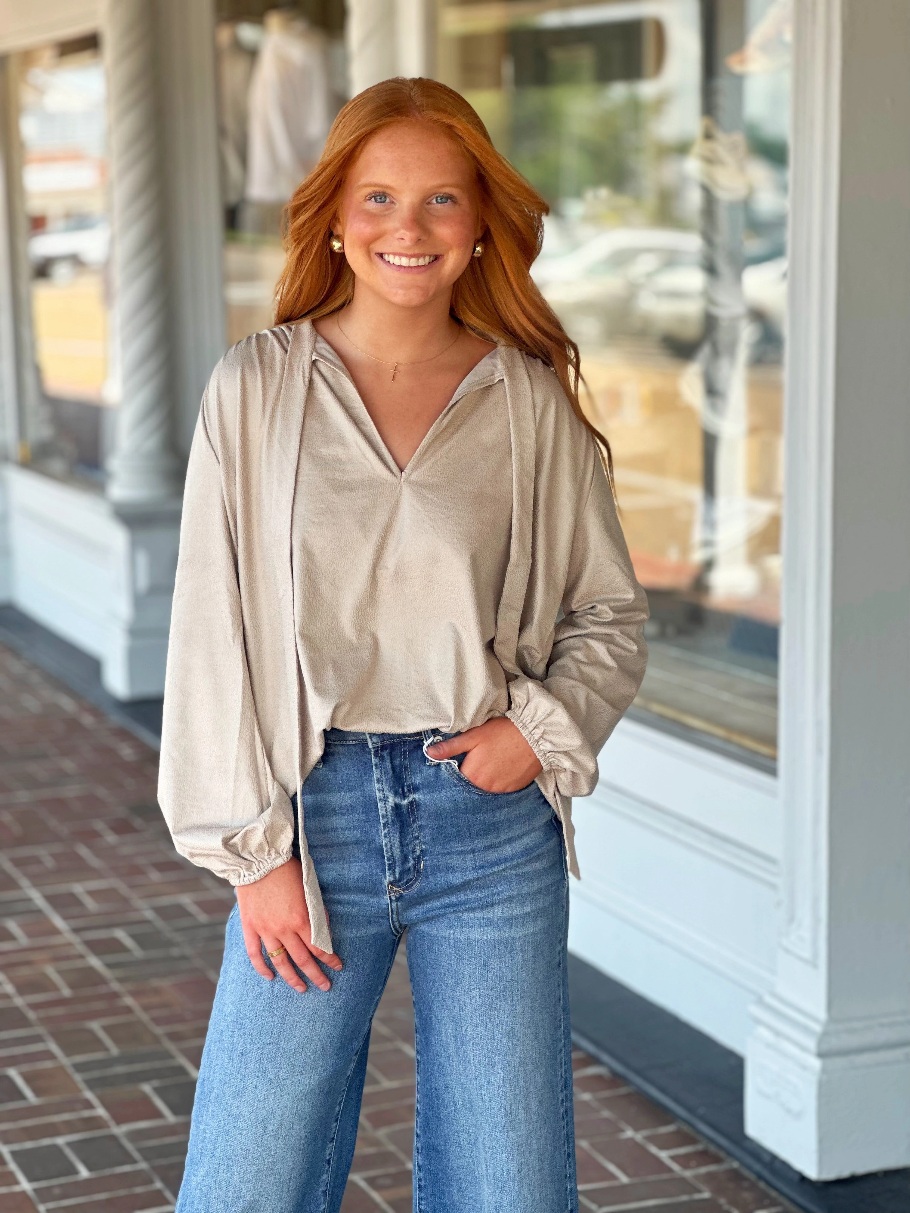 Lola    Sophie Zoe Leatherette Beige Top Modern Silhouette