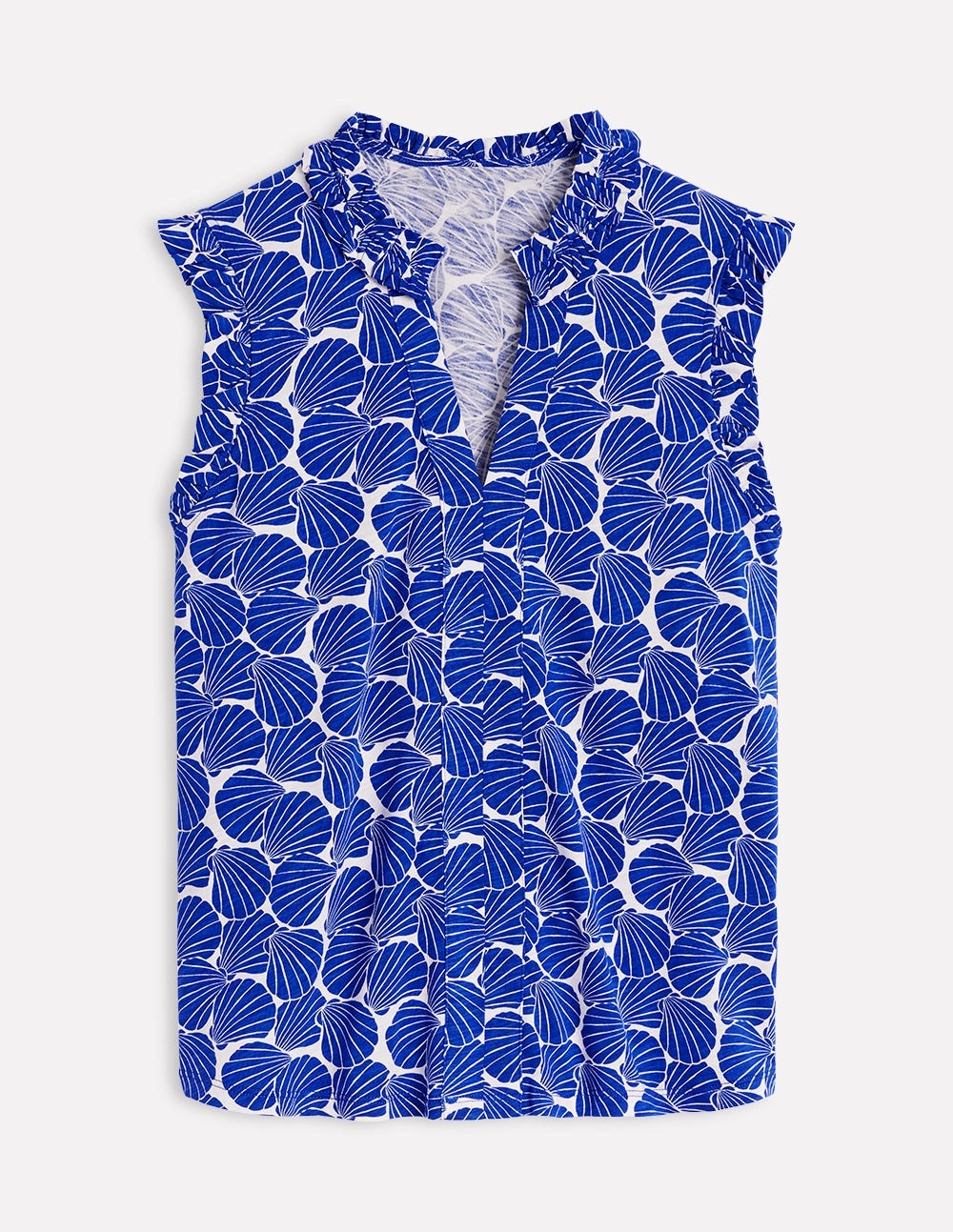Lola Sleeveless Top-Bright Blue, Seashell Ribbed Hem