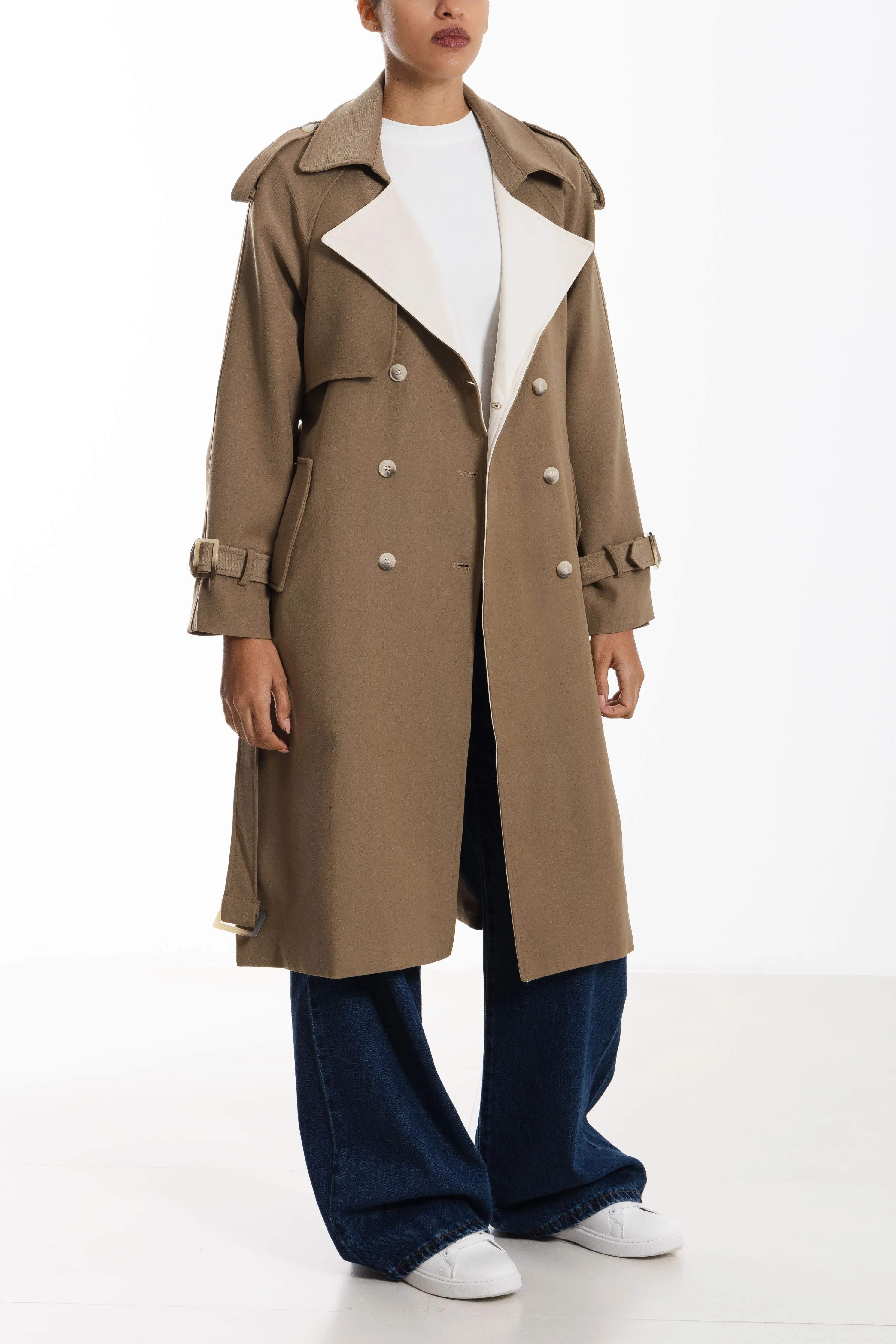 LONG DETAILED TWILL TRENCH COAT