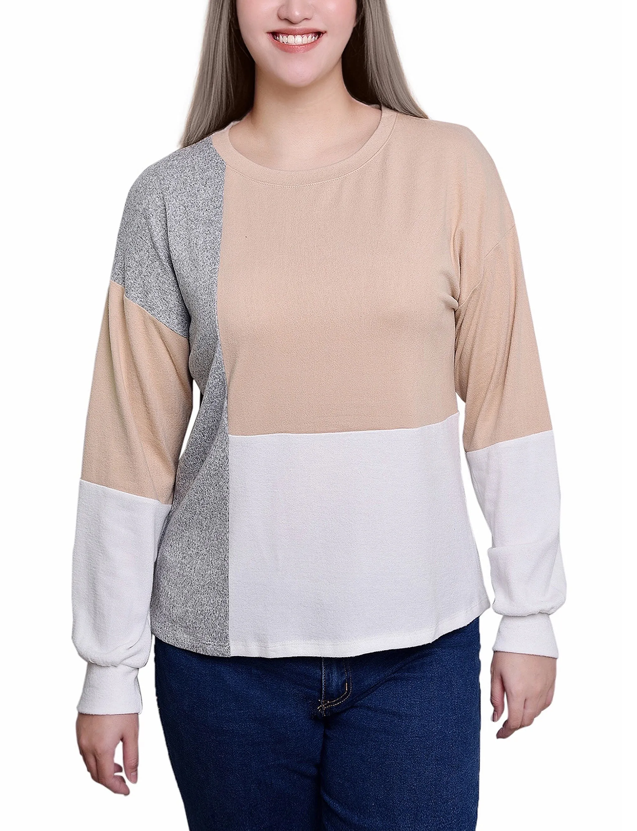 Moisture Wicking Material Easy Fit Long Sleeve Colorblocked Top