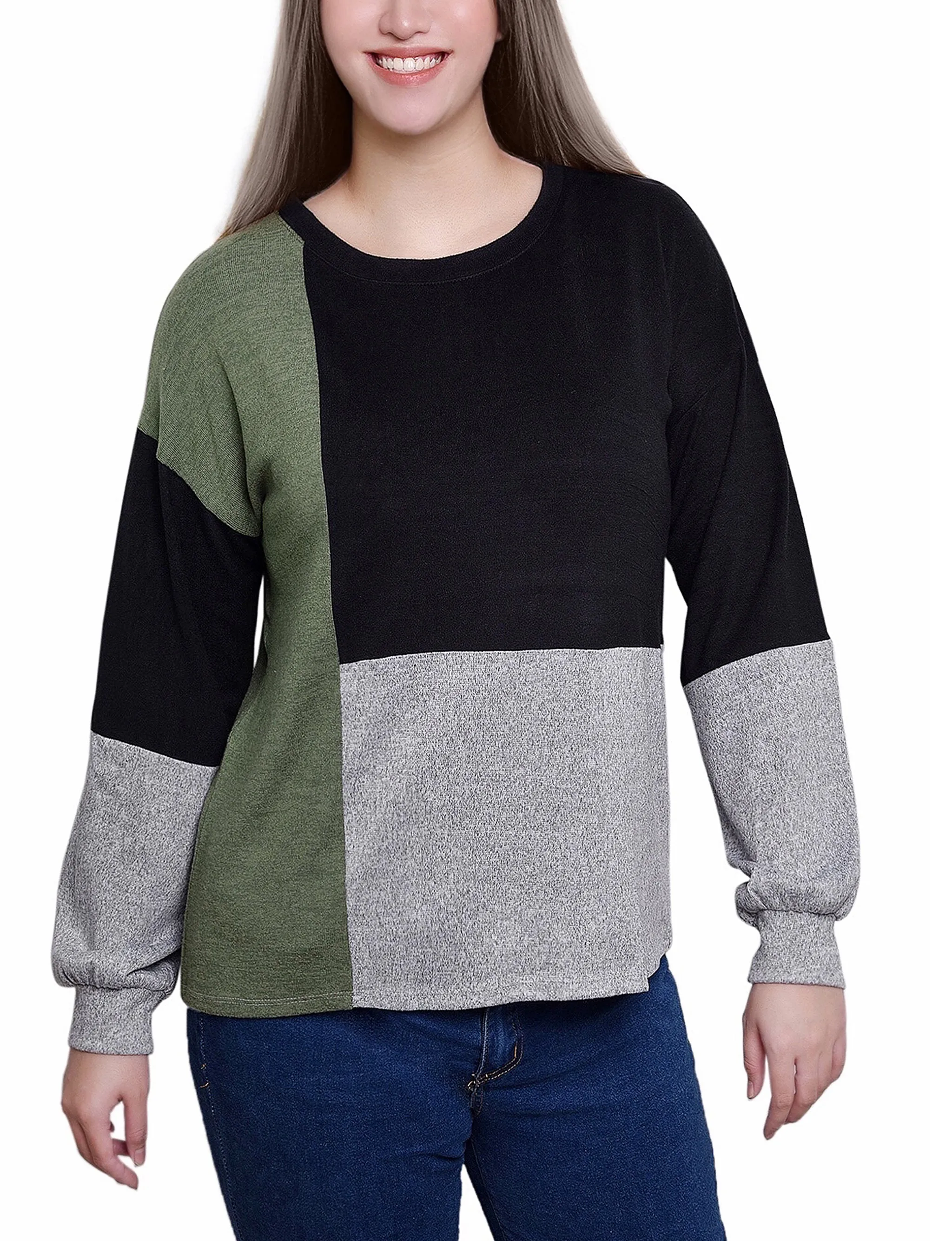 Long Sleeve Colorblocked Top Flatlock Seams