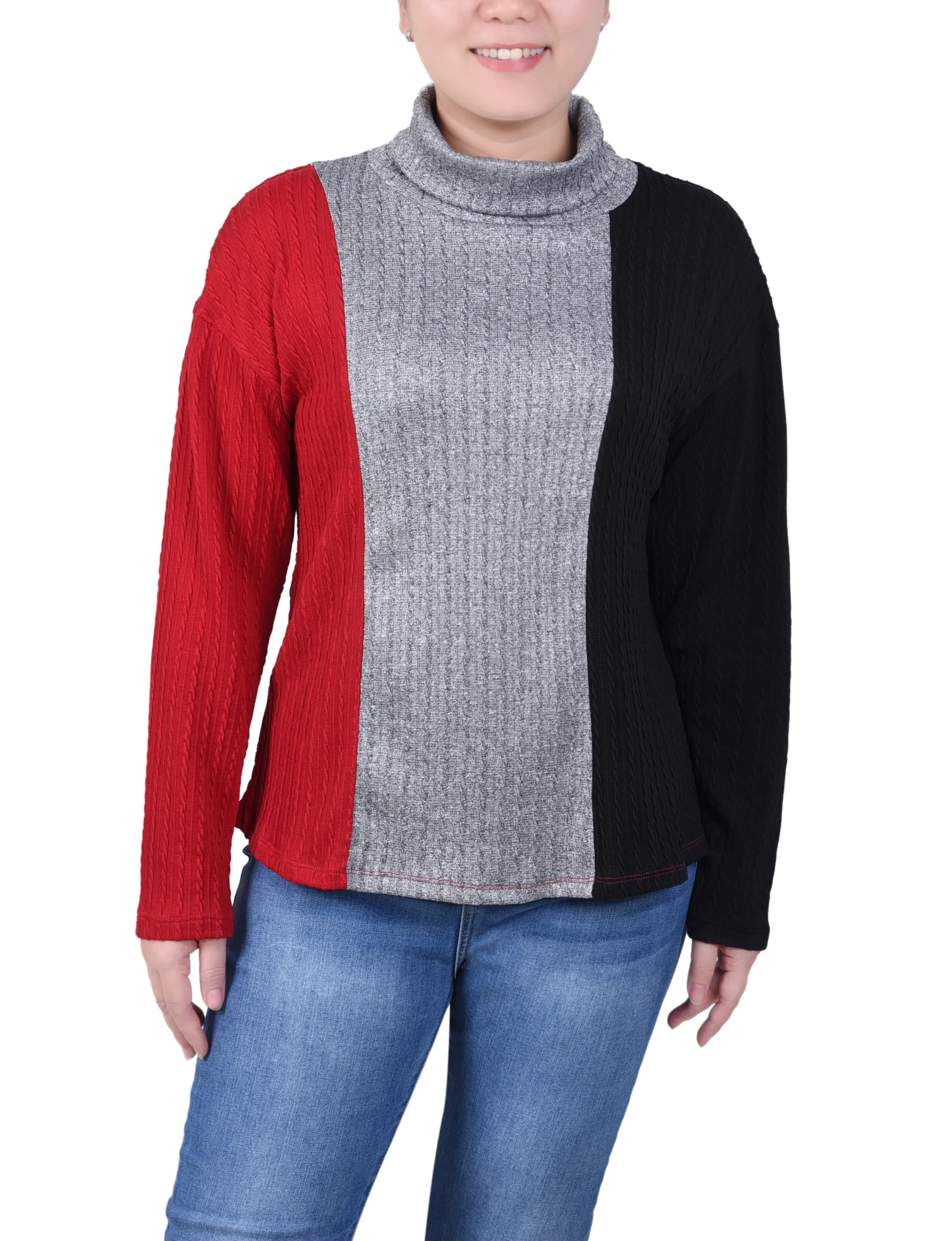 Long Sleeve Colorblocked Top Smooth Stitching Ribbed Hemline