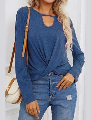 QuickRelease Long Sleeve Key Hole Neck Twisted Hem Casual Top