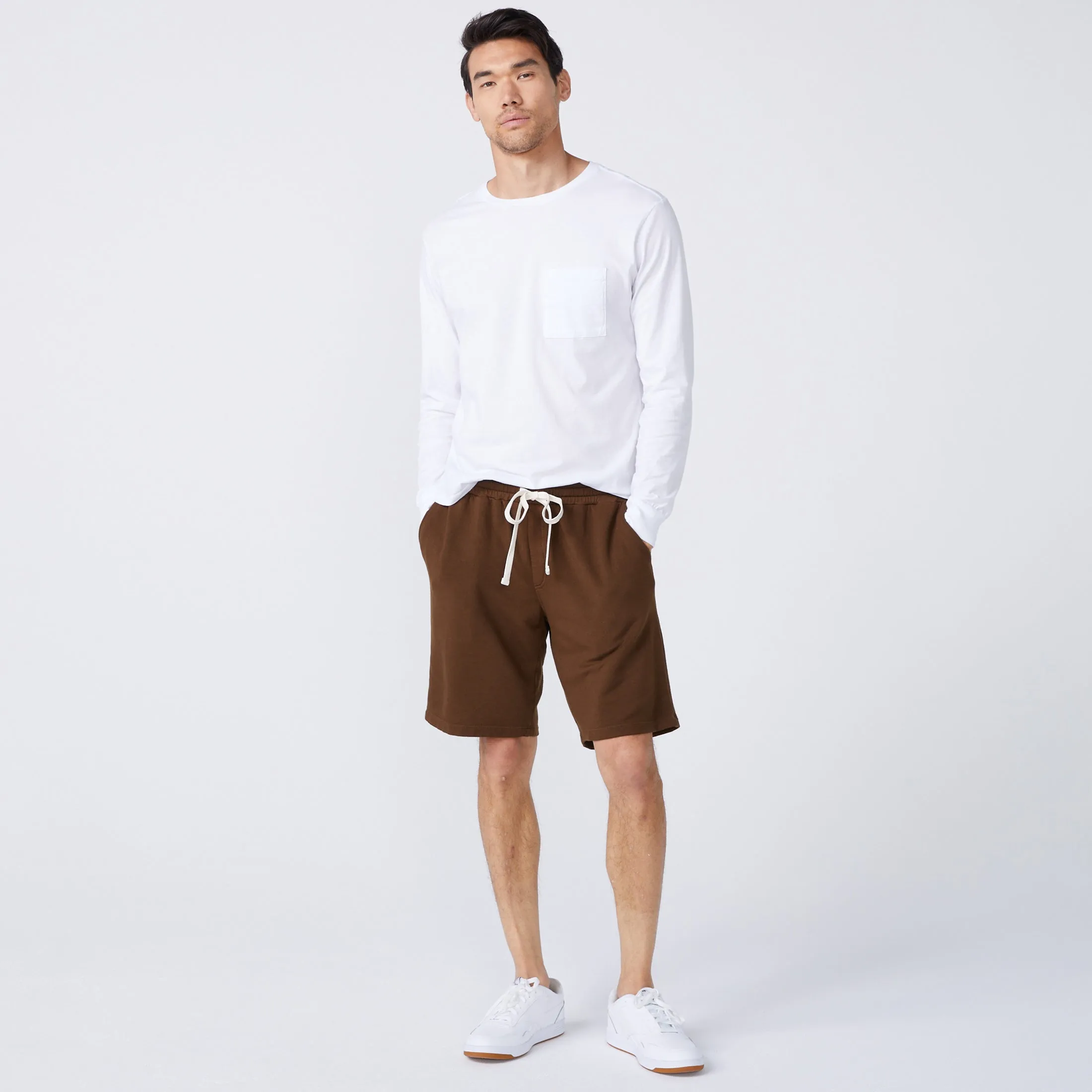 Distressed Texture Long Sleeve Pocket Crew