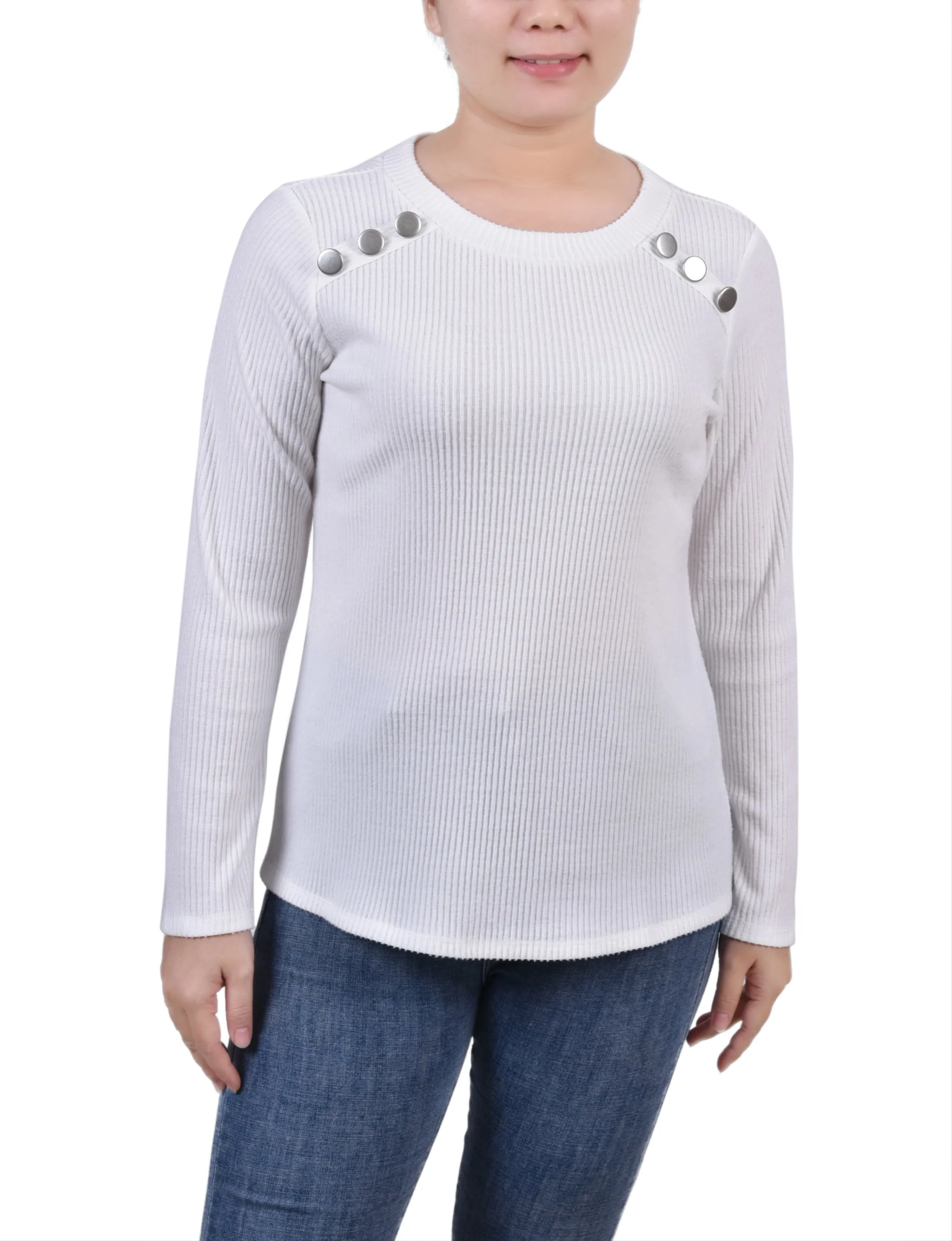 Long Sleeve Ribbed Button Detail Top Active Tee Regular Fit