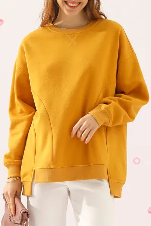 LONG SLEEVE ROUND NECK CUT HEM SWEATSHIRT TemperatureRegulating Material Ribbed Hem Finish