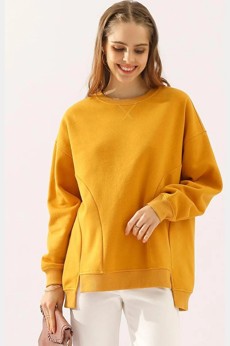 All-Purpose LONG SLEEVE ROUND NECK CUT HEM SWEATSHIRT