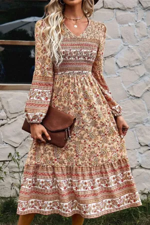 Music-Concert LONG SLEEVE SMOKED BOHEMIAN FLARE DRESS