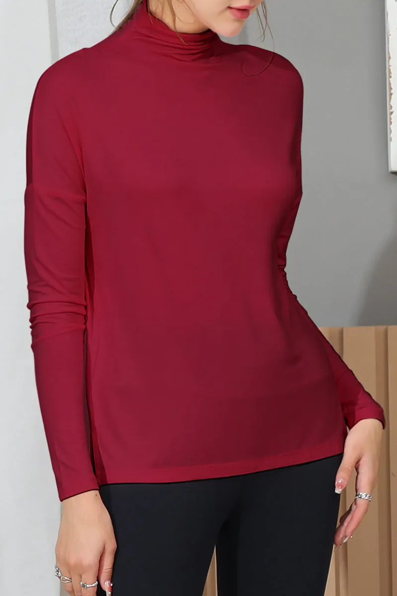 LONG SLEEVE TURTLE NECK TUNIC CASUAL TOP Fashionable Fit