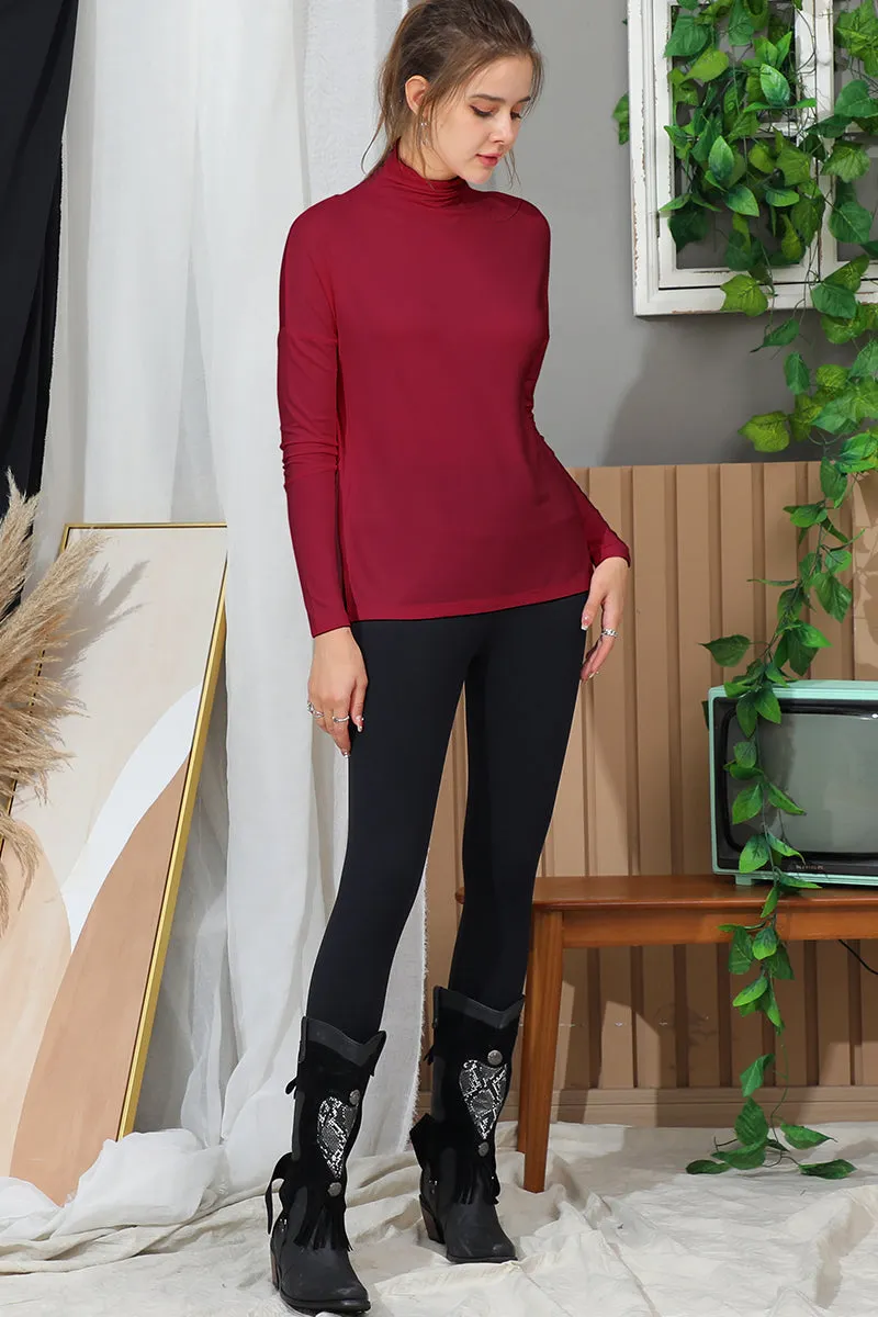 Anti Pilling Finish LONG SLEEVE TURTLE NECK TUNIC CASUAL TOP