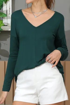 FadeResistantTechnology SeamFreeShoulder LONG SLEEVE V NECK TRENDY TUNIC TOP