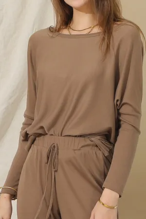 LONG SLEEVE WIDE ROUND NECK BASIC TUNIC TOP GarmentWashed Texture