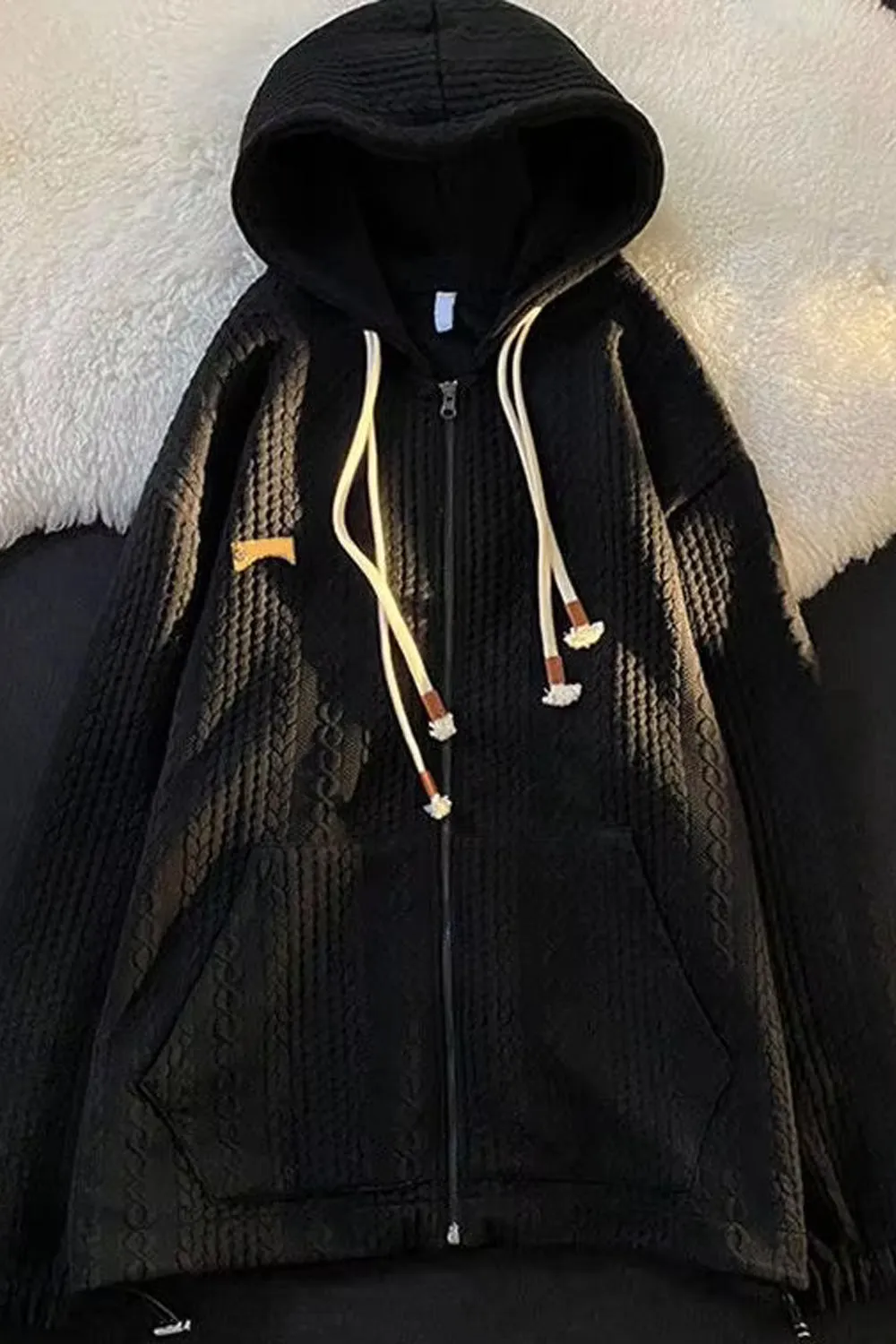 Long Sleeve Zipper Hooded Cardigan Sweater