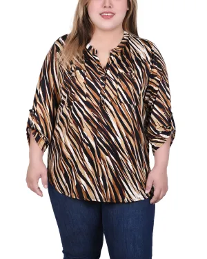 Long Tab-Sleeve Top With Pockets Lightweight pullover NonRestrictiveSilhouette