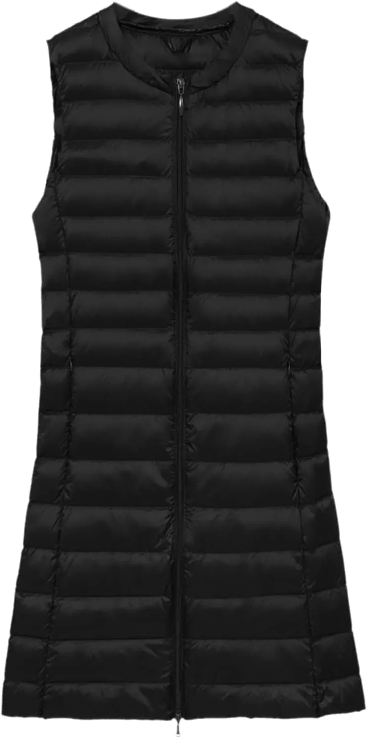 Long Vest for Women Sleeveless Hooded Windproof Winter Coat with Recycled Insulation Sleeveless Hoodies Full Long