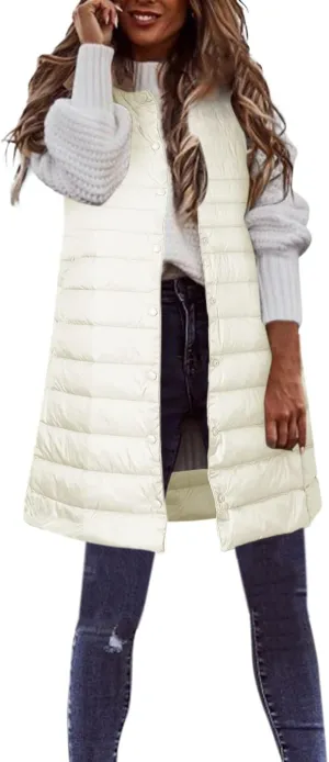 Long Vest for Women Sleeveless Hooded Windproof Winter Coat with Recycled Insulation Sleeveless Hoodies Full Long