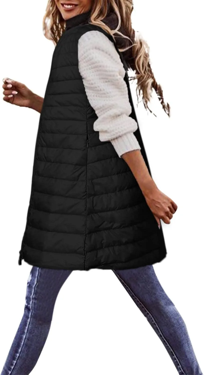 Long Vest for Women Sleeveless Hooded Windproof Winter Coat with Recycled Insulation Sleeveless Hoodies Full Long