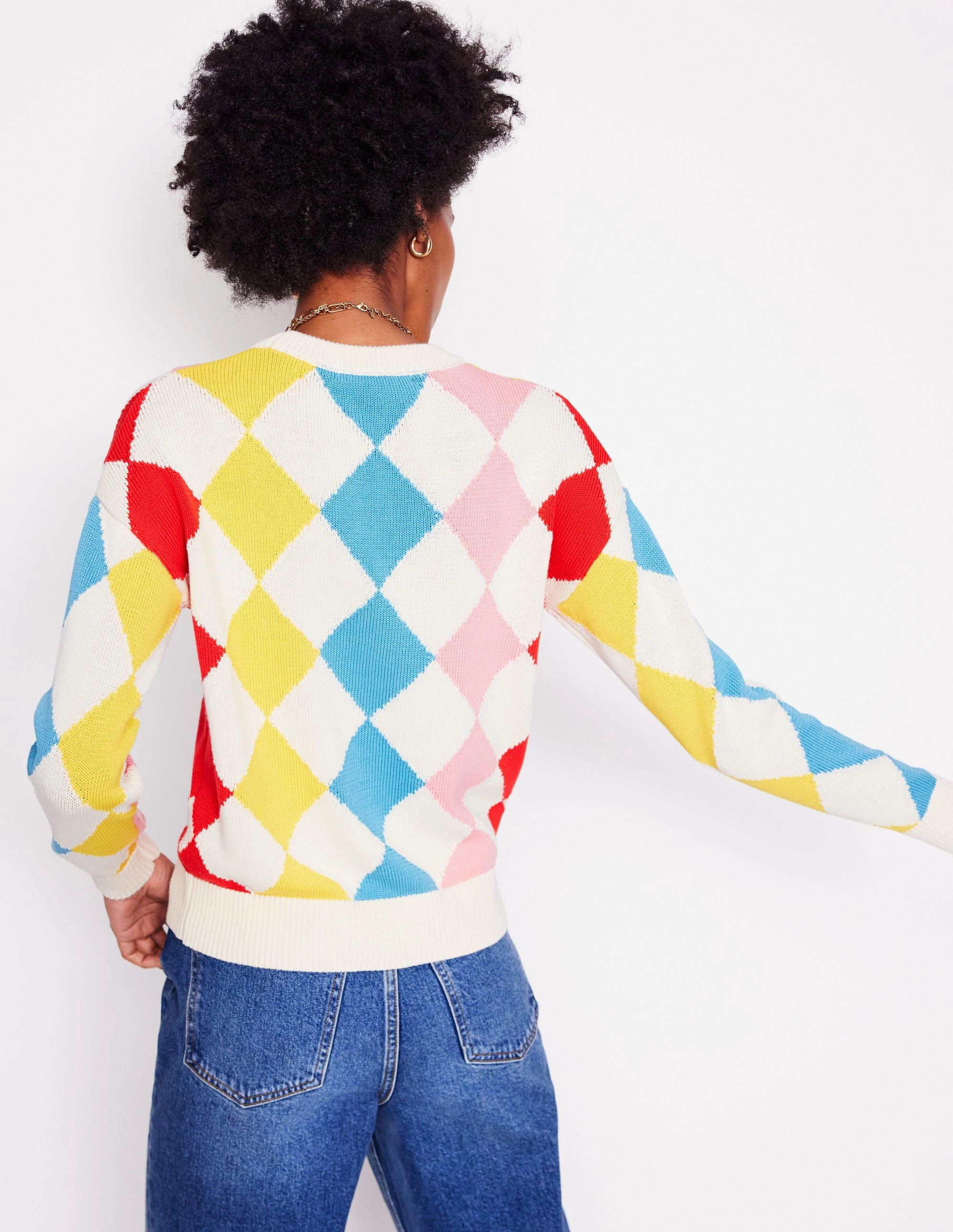 Cotton Argyle Jumper-Pink, Light Blue Argyle Hooded Neckline Option Crisp Look
