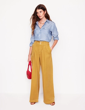 Smooth Zipper Integration Longline Linen Safari Shirt-Chambray