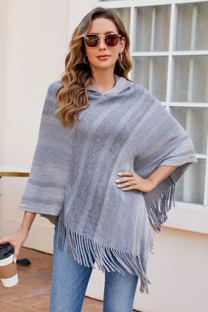 WOMEN TASSEL HOODED KNIT PONCHO SHAWL WRAP MidweightKnit Fray Resistant Edges