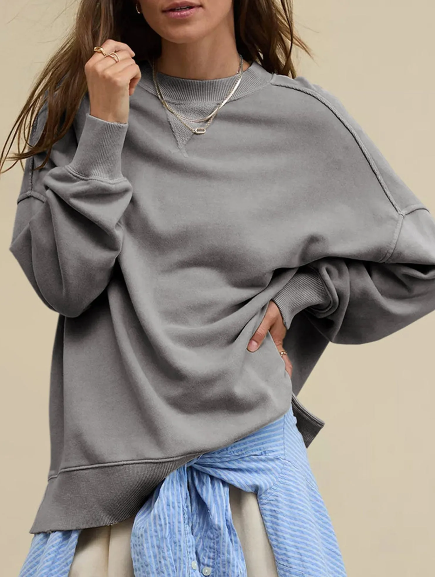 NonFade Dye Loose casual crew neck top