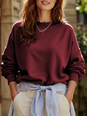 Loose casual crew neck top Stretch Waistband Design