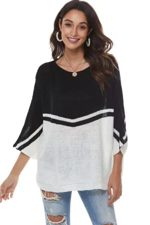 standard fit LOOSE FIT BATWING SLEEVE COLOR BLOCK KNIT SWEATER