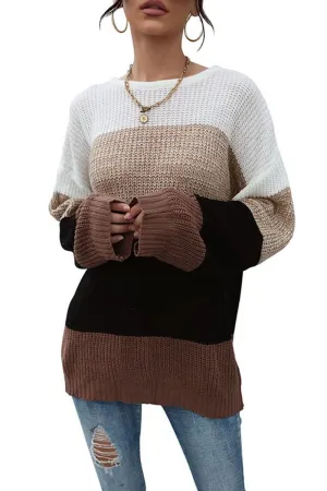 Zero Waste Cut Pattern LOOSE FIT COLOR BLOCK KNITTED SWEATER