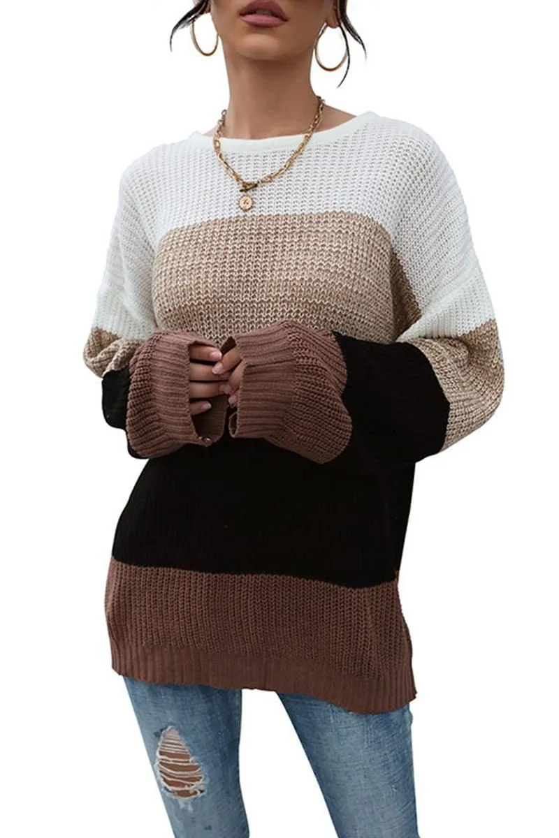 Zero Waste Cut Pattern LOOSE FIT COLOR BLOCK KNITTED SWEATER