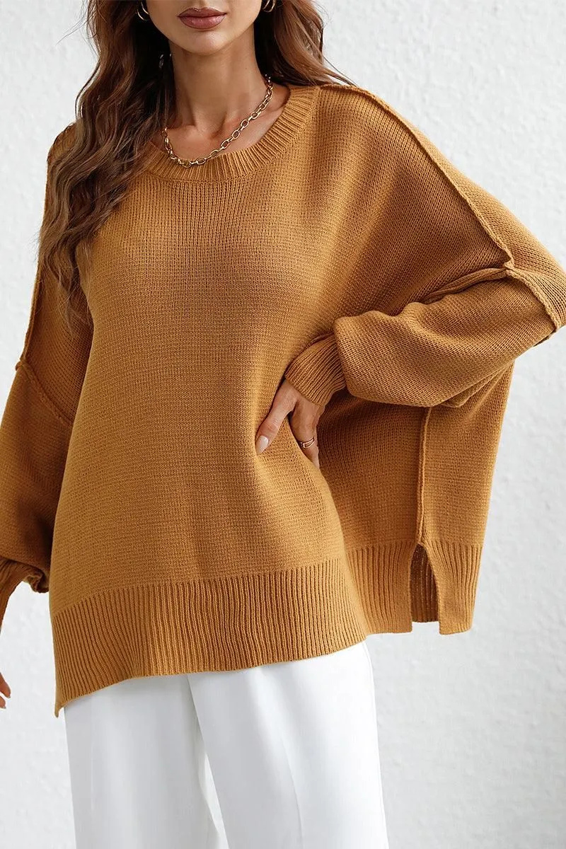 LOOSE FIT DOLMAN SLEEVE KNIT SWEATER WrinkleResistantTextile