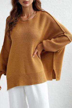 LOOSE FIT DOLMAN SLEEVE KNIT SWEATER Durable Reinforced Elbows