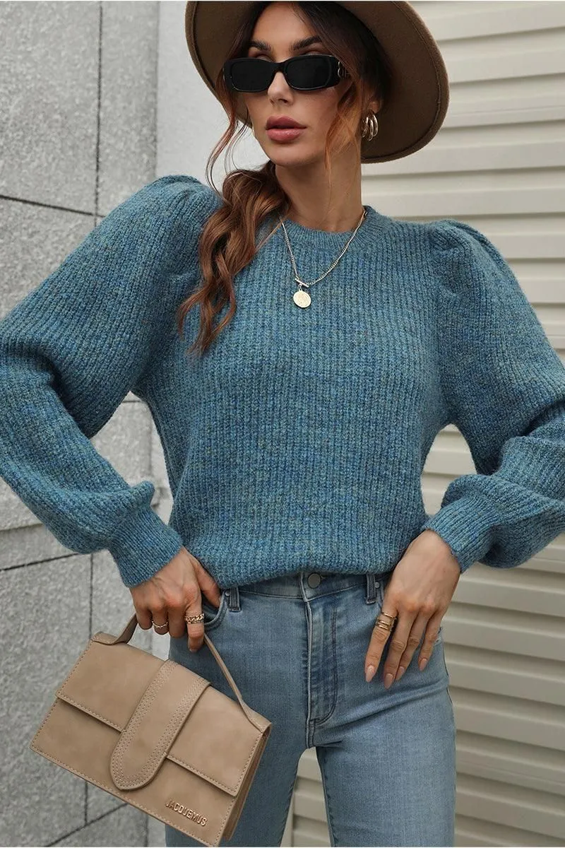 Adjustable Fit System MultiFunctionalDesign LOOSE FIT LEG OF MUTTON SLEEVE KNIT WARM SWEATER