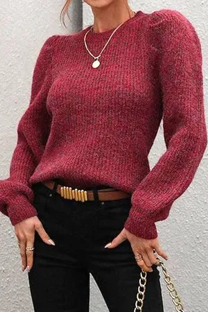Quick-Dry Fabric LOOSE FIT LEG OF MUTTON SLEEVE KNIT WARM SWEATER