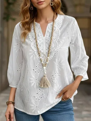 Winter Hoodie Wrinkle resistant fabric Loose-fit V-neck embroidered lace top