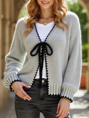 Loose-fitting bow tie cardigan jacket All Weather Performance Fabric AntiPilling Technology