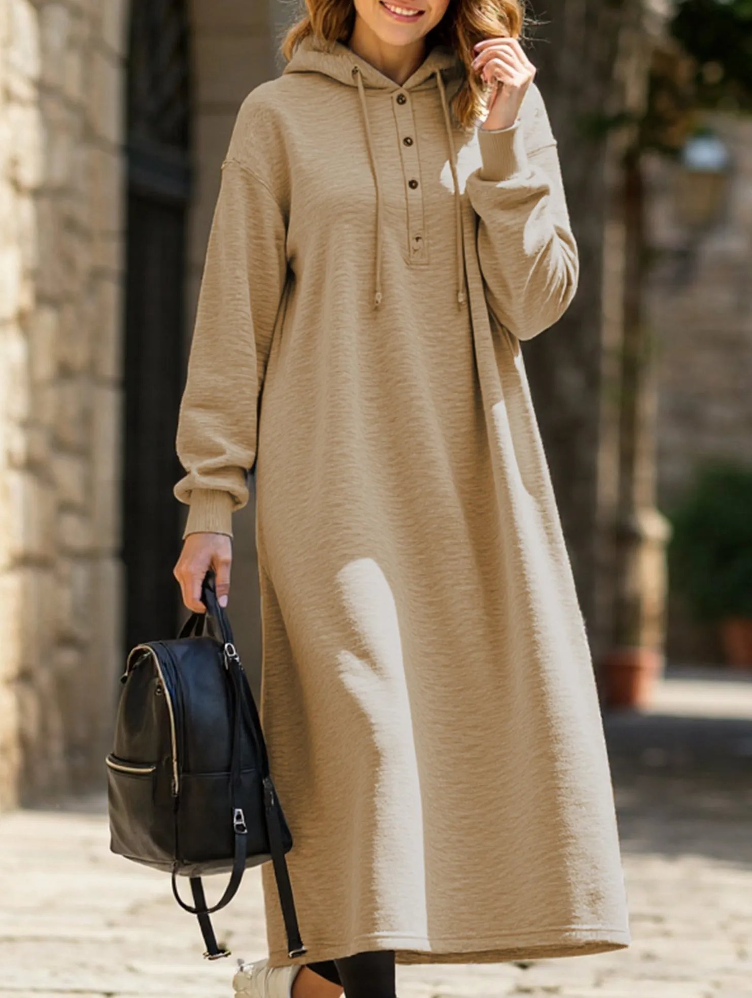 Loose Long Sleeve Hoodie Dress Vibrant Form