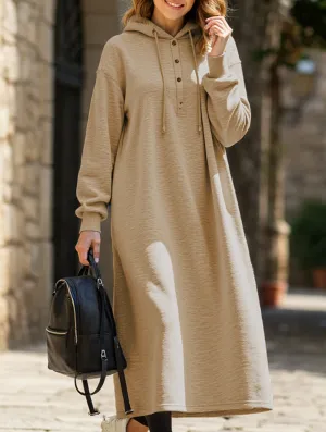 Side Tie Subtle Charm Loose Long Sleeve Hoodie Dress