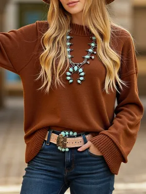 Loose solid color crew neck sweater SoftInteriorLining