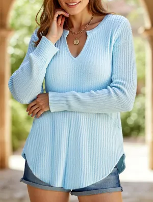 Loose solid color V-neck curved sweater Convertible Sleeve Adaptation