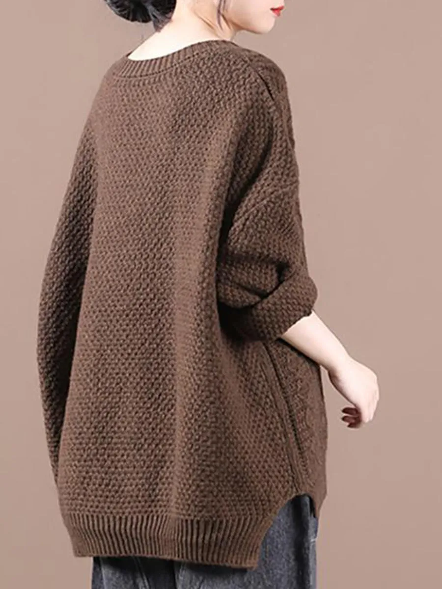 Loose V-neck Solid Color Long-sleeved Casual Sweater