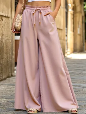 Loose Wide-Leg Pants with Elastic Waist for Comfort Casual Active Wear Windproof Design