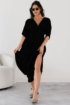 Comfort and Elegance Loose and Free V Neck Maxi Dress (Black)