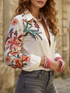 FlexibleCollarStructure Loose long-sleeved digital printed shirt