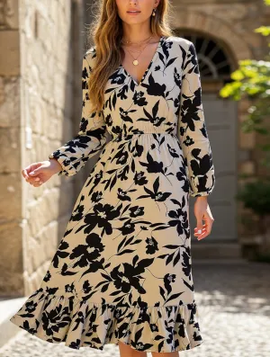 Love Energy Loral Long Sleeve Peplum Dress ??Waist Tucked Elegance