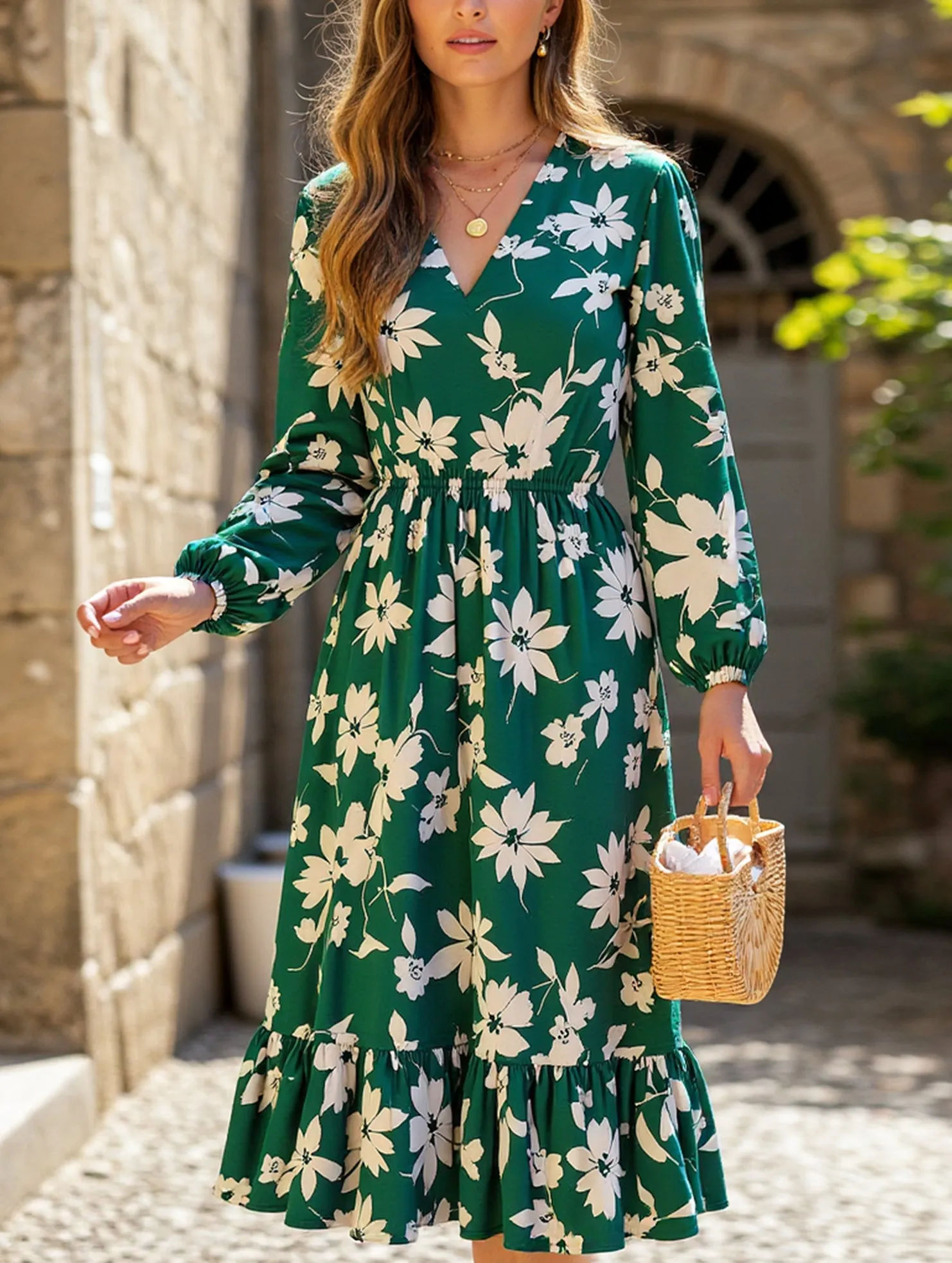 Loral Long Sleeve Peplum Dress ??Waist Tucked Elegance Tasteful Detail Brunch Fit