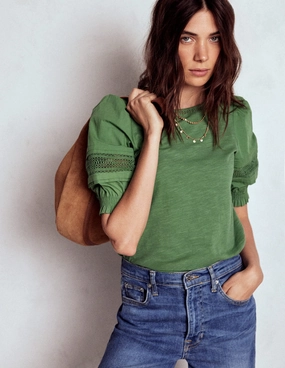 Lottie Puff Sleeve Top-Newt Green Basic Dress